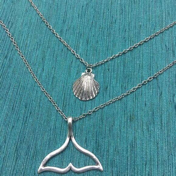 6 Layer Boho Gypsy Beach Silver Mermaid Necklace - Picture 5 of 6